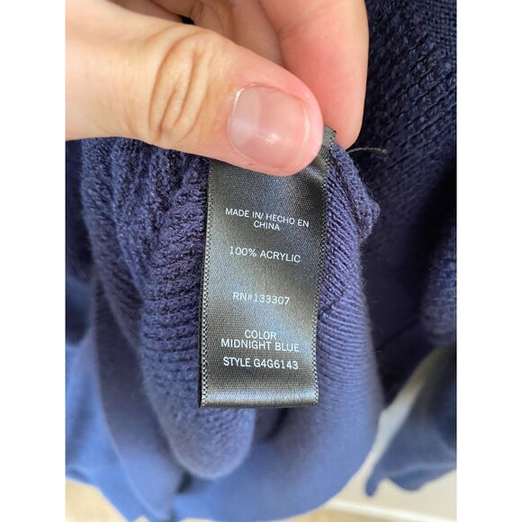 Geoffrey Beene Mens Midnight Blue Shawl Collar Sweater L Acrylic Ribbed Knit - Picture 5 of 7